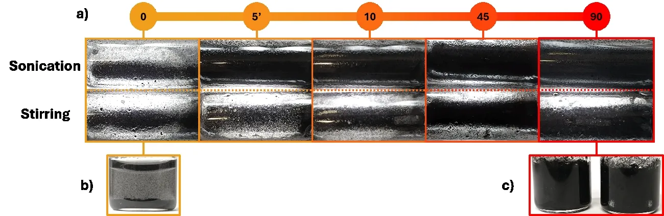 Photografical comparison between ink with sonication and stirring